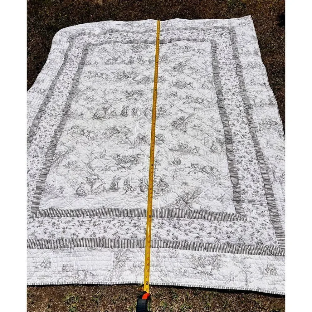 PINE CONE HILL Gray & White Toile Quilted Bedspread